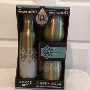 Gold and White Merlot Bottle and Wine Tumblers Set